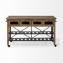 67103 - Stuart I Brown Solid Wood Top Two-Tier Black Metal Rolling Kitchen Island 