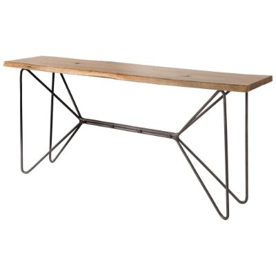 67115-AB - Papillion I 66L x 16W Natural Solid Wood and Iron Console Table