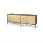 67116 - Swordfish 72L x 19W  x 30.25H Two-Tone Brown Wood Cabinet Silver Metal Base 4 Cabinet Door Sideboard