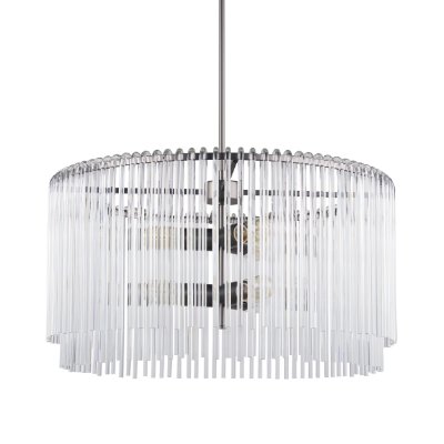 67140 - Anna (26"x14") Hanging Gun-Metal w/ Clear Glass Rods Six Bulb Chandelier 