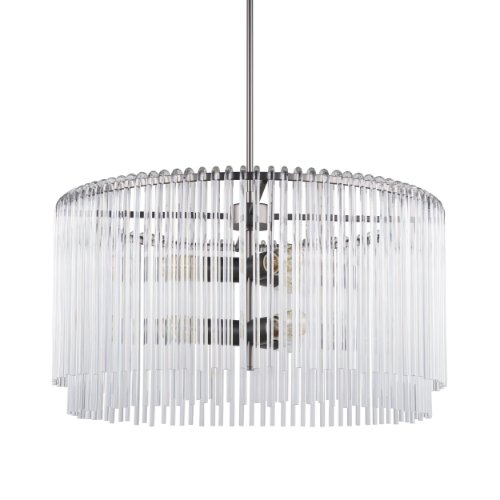 67140 - Anna (26"x14") Hanging Gun-Metal w/ Clear Glass Rods Six Bulb Chandelier 