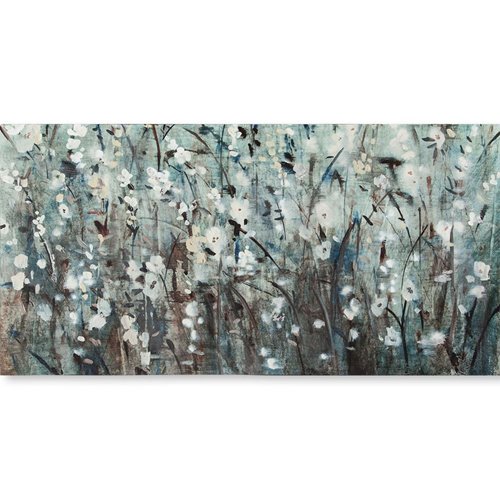 100031-L - White Blooms with Navy II (MC) by Mercana Studio a Hand Embellished Textured Canvas