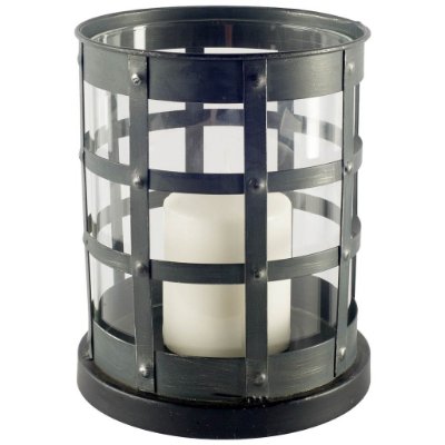 67190 - Oliver Black Metal/Glass Caged Table Candle Holder 