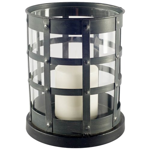 67190 - Oliver Black Metal/Glass Caged Table Candle Holder 