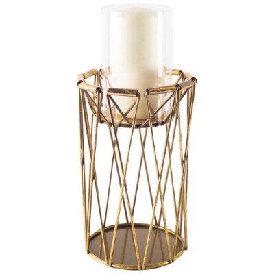 67186 - Othello I Tall Antiqued Brass Metal Table Candle Holder 