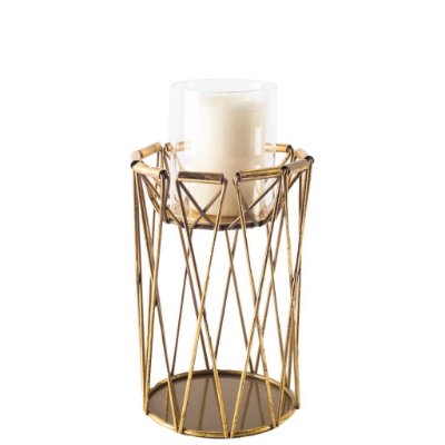 67187 - Othello II Short Antiqued Brass Metal Table Candle Holder 