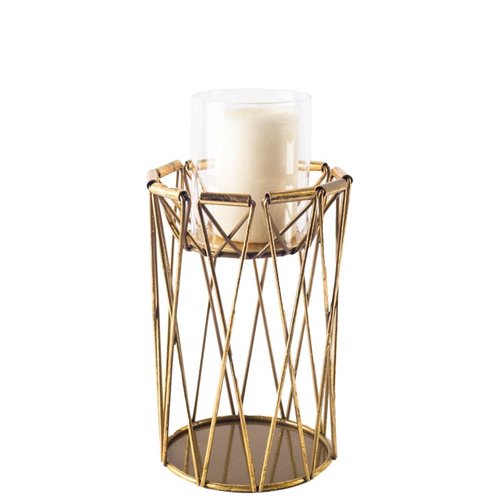 67187 - Othello II Short Antiqued Brass Metal Table Candle Holder 