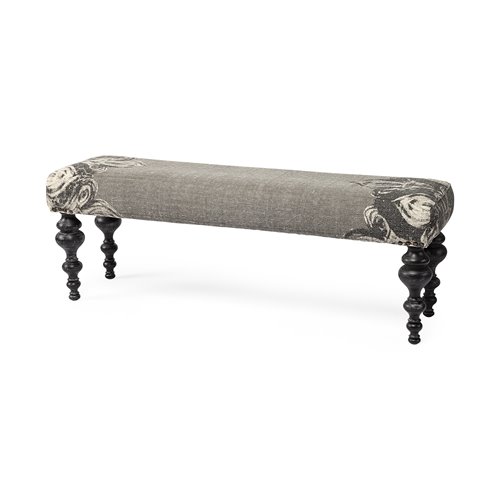 67494 - Alhambra 55L x 14W Upholstered Gray Seat W/Black Wood Legs Accent Bench