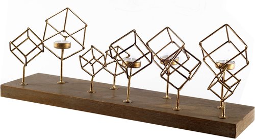 67663 - Salvador II Wood Base Brass Cube Tea Light Table Candle Holder 
