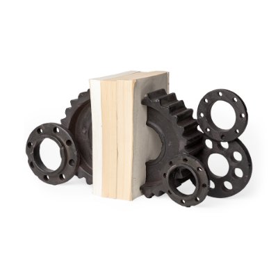 67648 - Cogsworth Set of 2 14L x 4W Brown Resin Industrial Gear Bookends