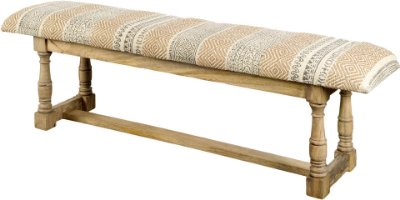 67487 - Greenfield II 59L x 14W Patterned Tan Upholstered Wood Frame Accent Bench