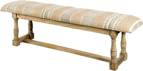 67487 - Greenfield II 59L x 14W Patterned Tan Upholstered Wood Frame Accent Bench