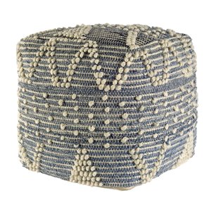 Rofi Blue Denim and Cream Cotton Stitched Square Pouf 