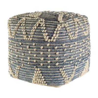 67584 - Rofi Blue Denim and Cream Cotton Stitched Square Pouf 