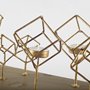 67663 - Salvador II Wood Base Brass Cube Tea Light Table Candle Holder 
