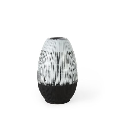 67673 - Tanami II Short Dark Brown/White Glazed Ceramic Vase