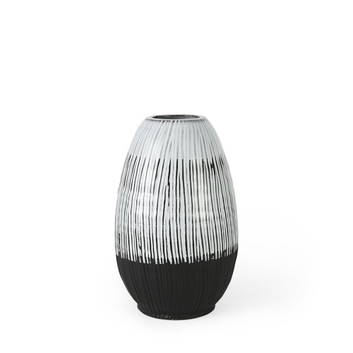 67673 - Tanami II Short Dark Brown/White Glazed Ceramic Vase