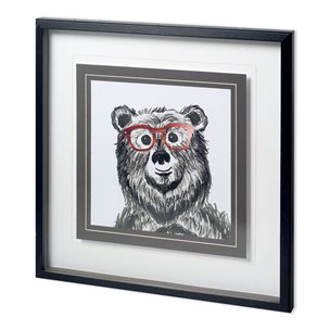 Bookish Bear by Bella Dos Santos a Hand Embellished Textured Framed Art Print Matted under Glass