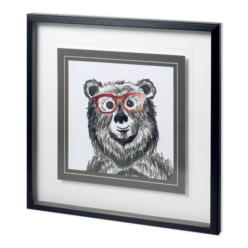 11726 - Bookish Bear by Bella Dos Santos a Hand Embellished Textured Framed Art Print Matted under Glass