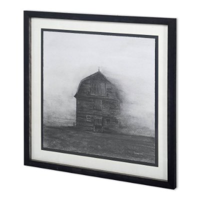 11653 - Barn House in Wind I by Mercana Studio Hand Embellished Textured Framed Art Print Matted under Glass