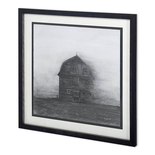 11653 - Barn House in Wind I by Mercana Studio Hand Embellished Textured Framed Art Print Matted under Glass