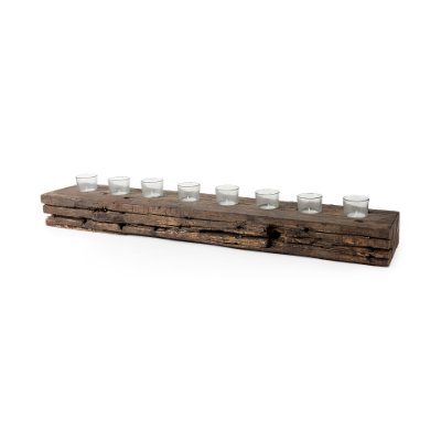 67526-AB - Lakara Reclaimed Wood Eight Tealight Table Candle Holder 