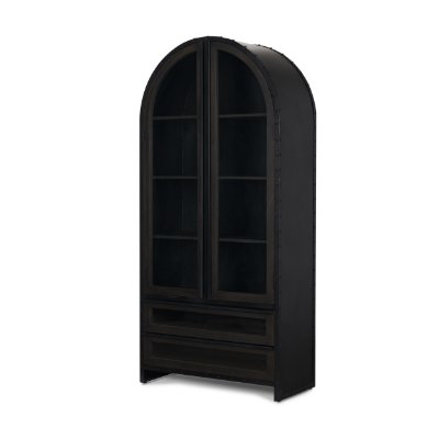 67533 - Gehry 72.3" H Dark Brown Metal Brown Wood and Glass Door Display Cabinet 
