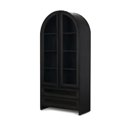 67533 - Gehry 72.3" H Dark Brown Metal Brown Wood and Glass Door Display Cabinet 