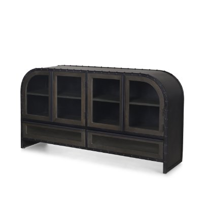 67532 - Gehry I 62.3x16.5 Black Metal Frame w/Wood Accent 4 Cabinet Door Two Drawer Sideboard