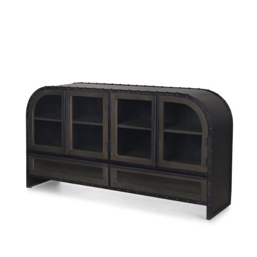 67532 - Gehry I 62.3x16.5 Black Metal Frame w/Wood Accent 4 Cabinet Door Two Drawer Sideboard