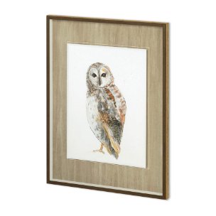 Owl I by Patti Mann a Hand Embellished Textured Framed Art Print Matted under Glass