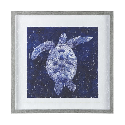 10065 - Sea Turtle Shadow II by Grace Popp a Hand Embellished Textured Framed Art Print Matted under Glass
