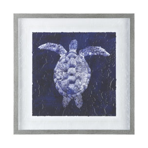 Sea Turtle Shadow I by Grace Popp a Hand Embellished Textured Framed Art Print Matted under Glass