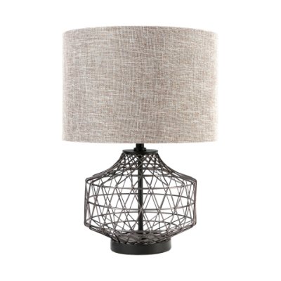 67703 - Clark (20"H) Bronze Barrel Metal Base Beige Linen Shade Table Lamp