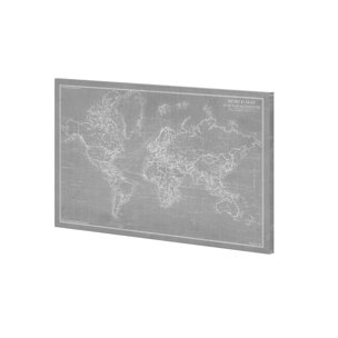 Explorer - World Map - Graphite by Vintage Collection a Hand Embellished Textured Canvas