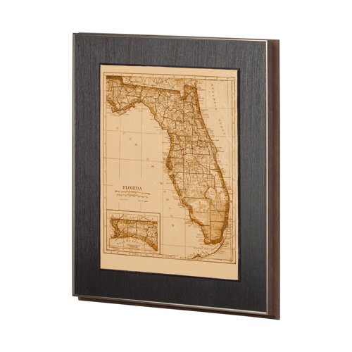 12049 - Vintage Florida Map by Mercana Studio a Hand Embellished Textured Framed Art Print