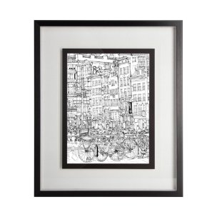 B&W City Scene I by Melissa Wang a Hand Embellished Textured Framed Art Print Matted under Glass