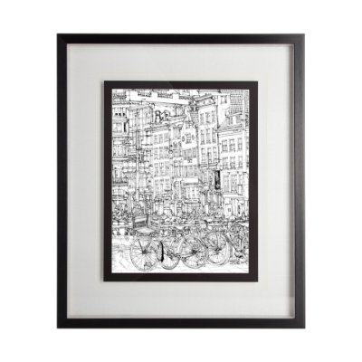 11867 - B&W City Scene I by Melissa Wang a Hand Embellished Textured Framed Art Print Matted under Glass