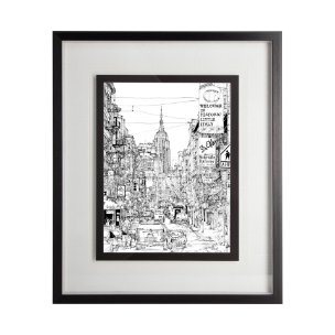 B&W City Scene II by Melissa Wang a Hand Embellished Textured Framed Art Print Matted under Glass