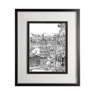 B&W City Scene IV by Melissa Wang a Hand Embellished Textured Framed Art Print Matted under Glass