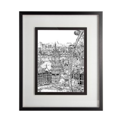11869 - B&W City Scene IV by Melissa Wang a Hand Embellished Textured Framed Art Print Matted under Glass