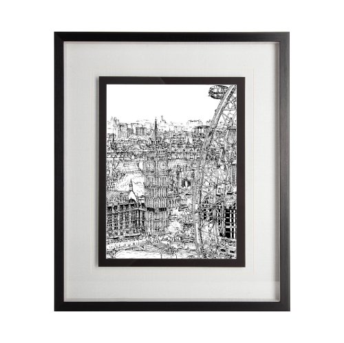 11869 - B&W City Scene IV by Melissa Wang a Hand Embellished Textured Framed Art Print Matted under Glass