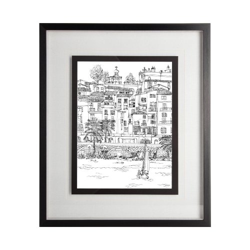 11870 - B&W City Scene V by Melissa Wang a Hand Embellished Textured Framed Art Print Matted under Glass