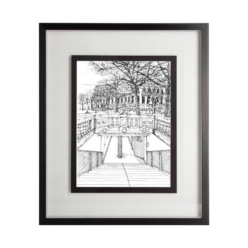 11871 - B&W City Scene VI by Melissa Wang a Hand Embellished Textured Framed Art Print Matted under Glass