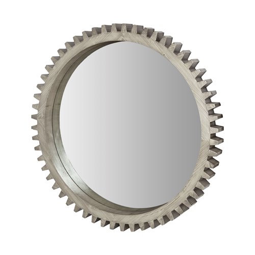 67634 - Cog Mirror 44" Round Gray Wood Frame Mirror