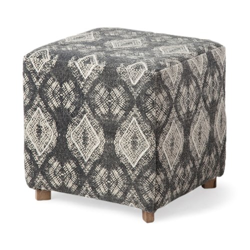 67489 - Pallu 18.75"H Dhurrie Cotton Cover w/Four Wooden Legs Ottoman