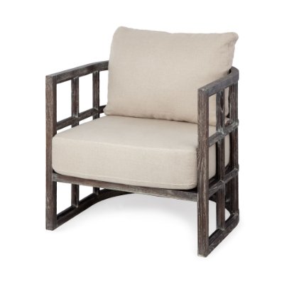 67514 - Skylar I Cream Fabric Covered Cushioned Demi-Lune Wooden Frame Accent Chair 