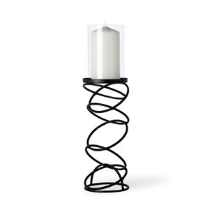 Omega II Medium Black Metal Stacked Ring Table Candle Holder 