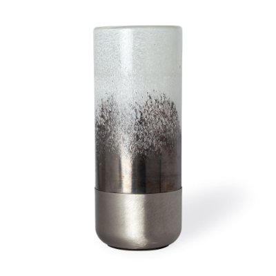 67944 - Baltic I Tall White Brushed Silver Metal Bottom Glass Vase