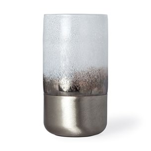 Baltic II Large White Brushed Silver Metal Bottom Glass Vase